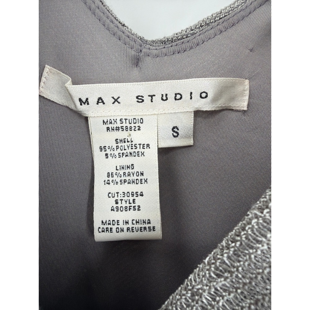Max Studio Silver Metallic Mesh Tiered Ruffle V-Neck Dress Small Fairy - Picture 4 of 8
